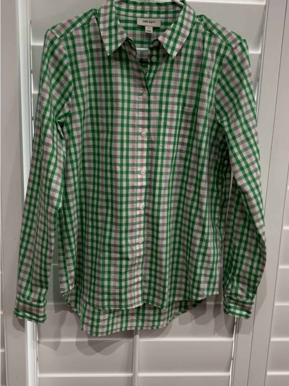 ON 34th Green, Pink and White Plaid Button-Down Shirt